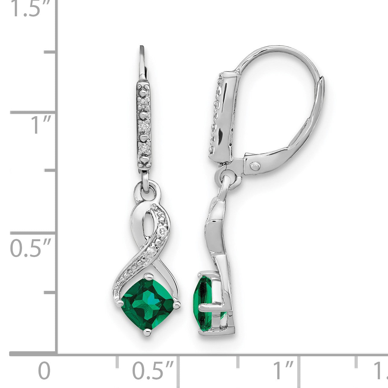 Sterling Silver Rhodium-plated Created Emerald and Diamond Earrings