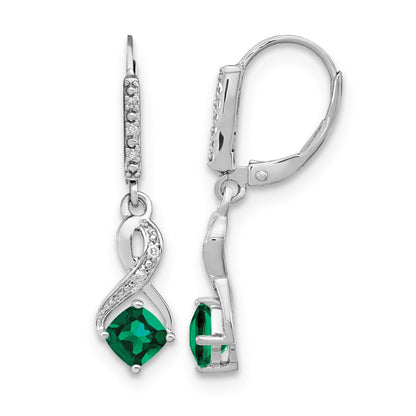 Sterling Silver Rhodium-plated Created Emerald and Diamond Earrings