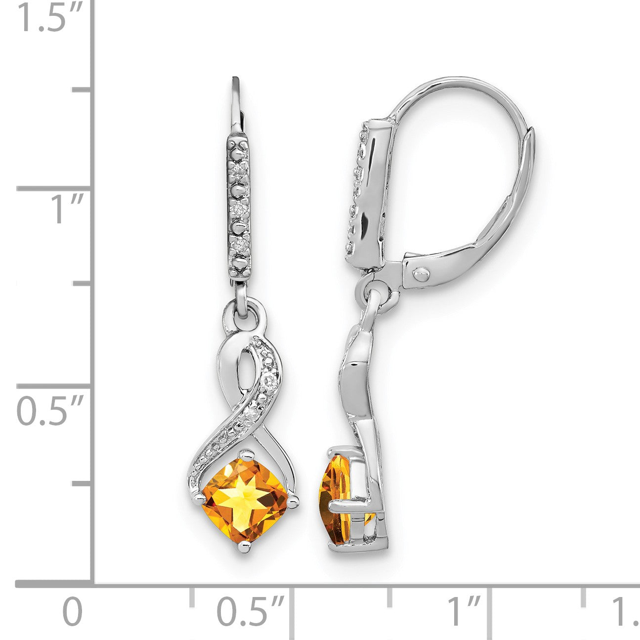 Sterling Silver Rhodium-plated Citrine and Diamond Earrings