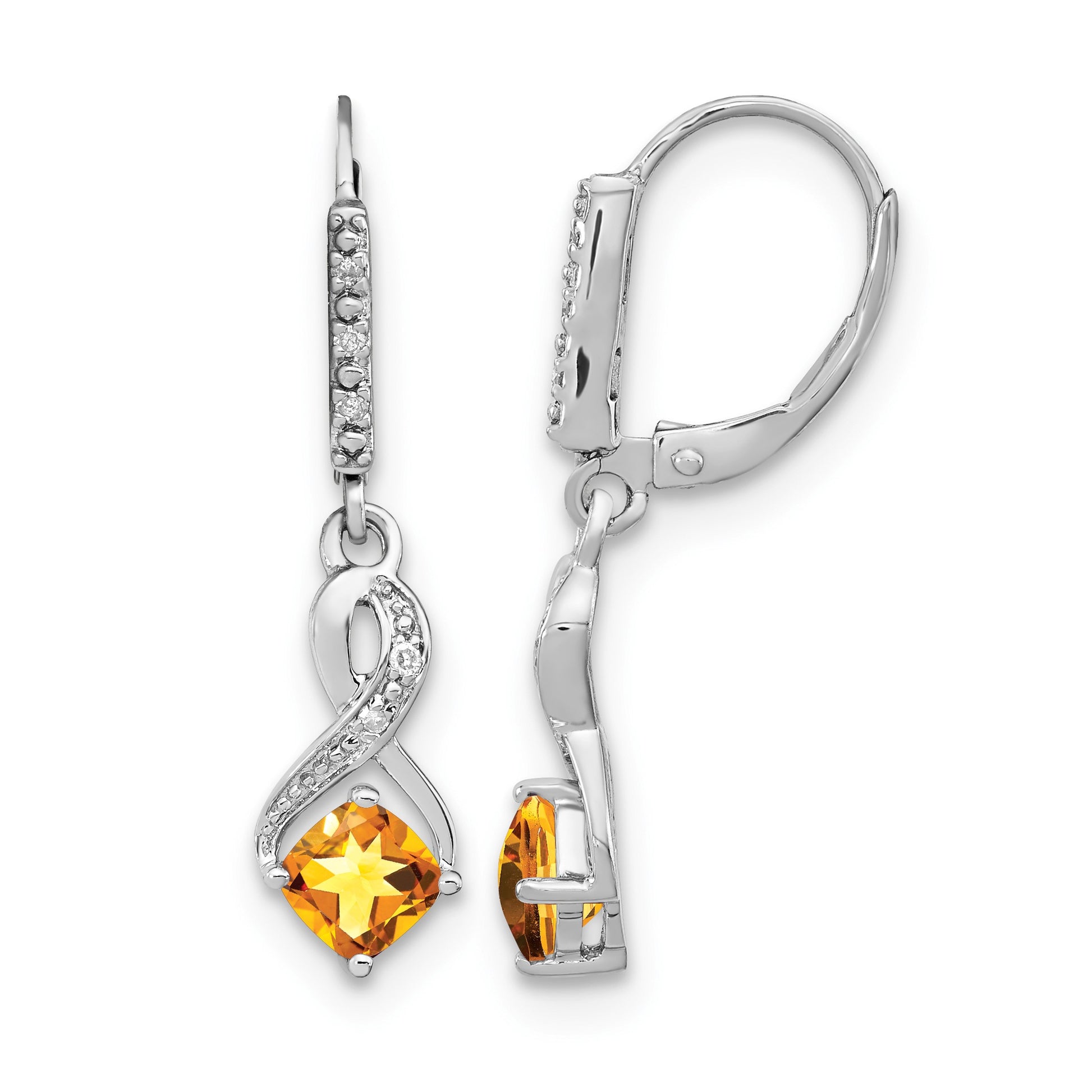 Sterling Silver Rhodium-plated Citrine and Diamond Earrings
