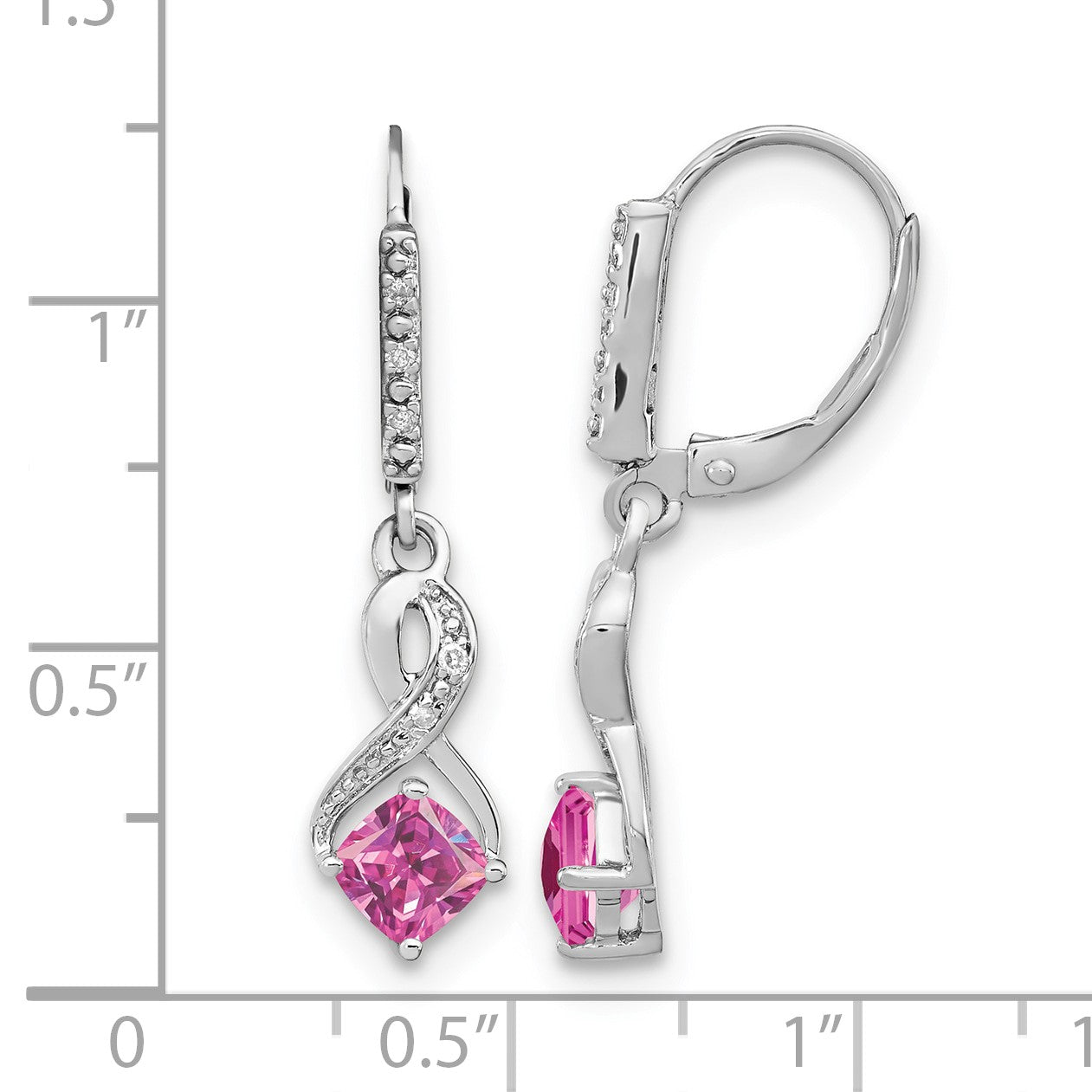 Sterling Silver Rhodium-plated Creat. Pink Sapphire and Diamond Earrings