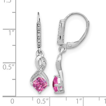 Sterling Silver Rhodium-plated Creat. Pink Sapphire and Diamond Earrings
