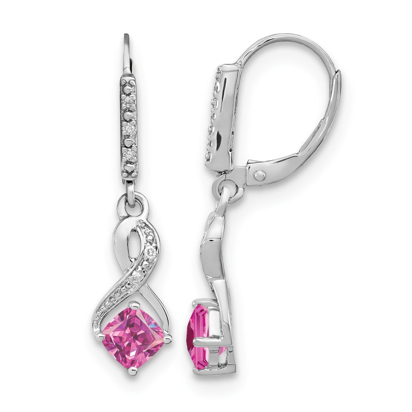 Sterling Silver Rhodium-plated Creat. Pink Sapphire and Diamond Earrings