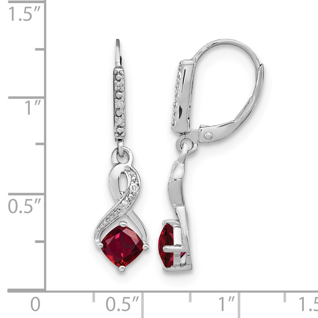 Sterling Silver Rhodium-plated Created Ruby and Diamond Earrings