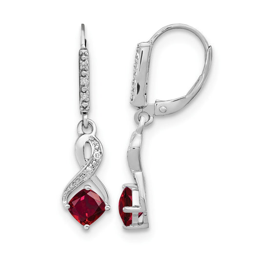 Sterling Silver Rhodium-plated Created Ruby and Diamond Earrings