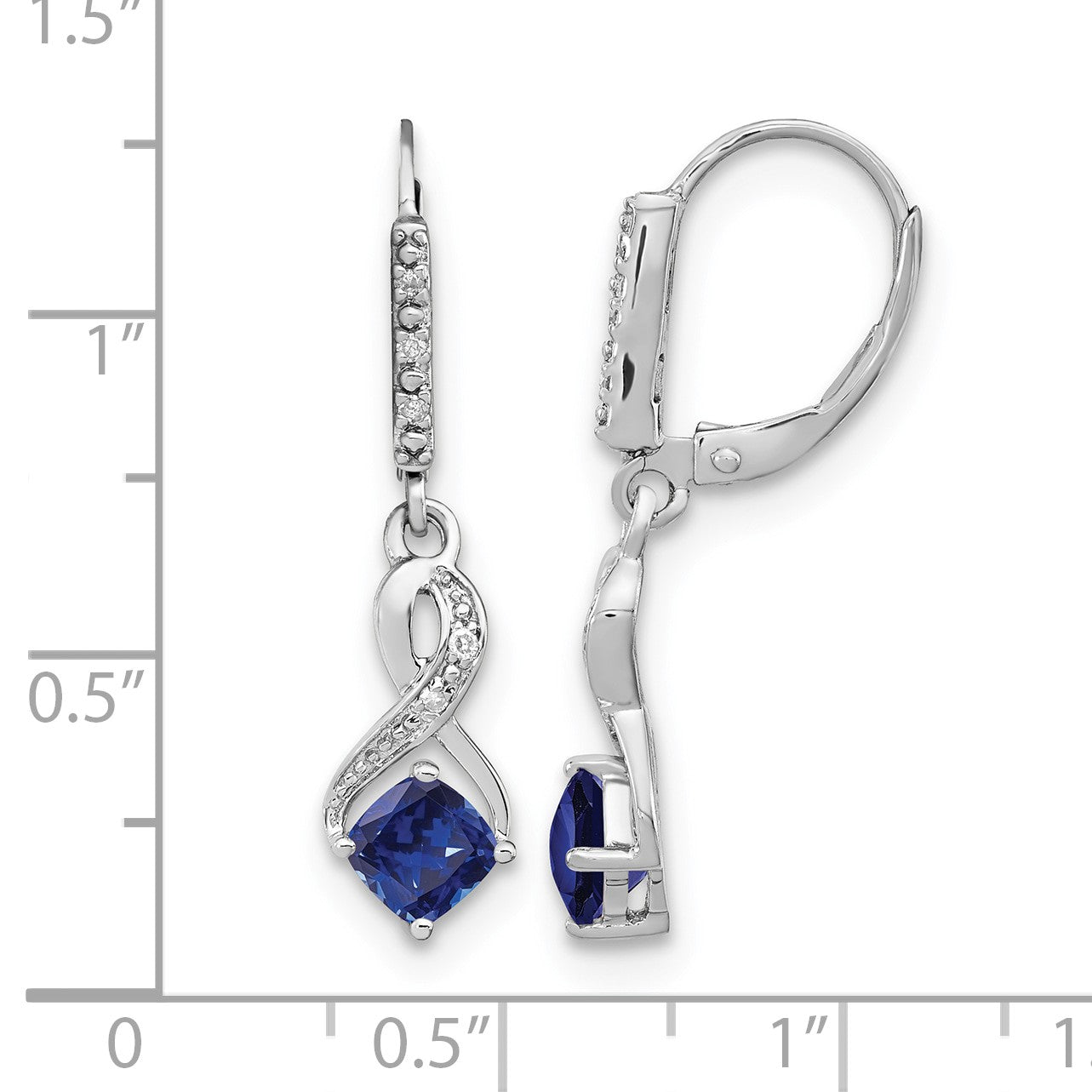 Sterling Silver Rhodium-plated Created Sapphire and Diamond Earrings