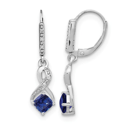 Sterling Silver Rhodium-plated Created Sapphire and Diamond Earrings