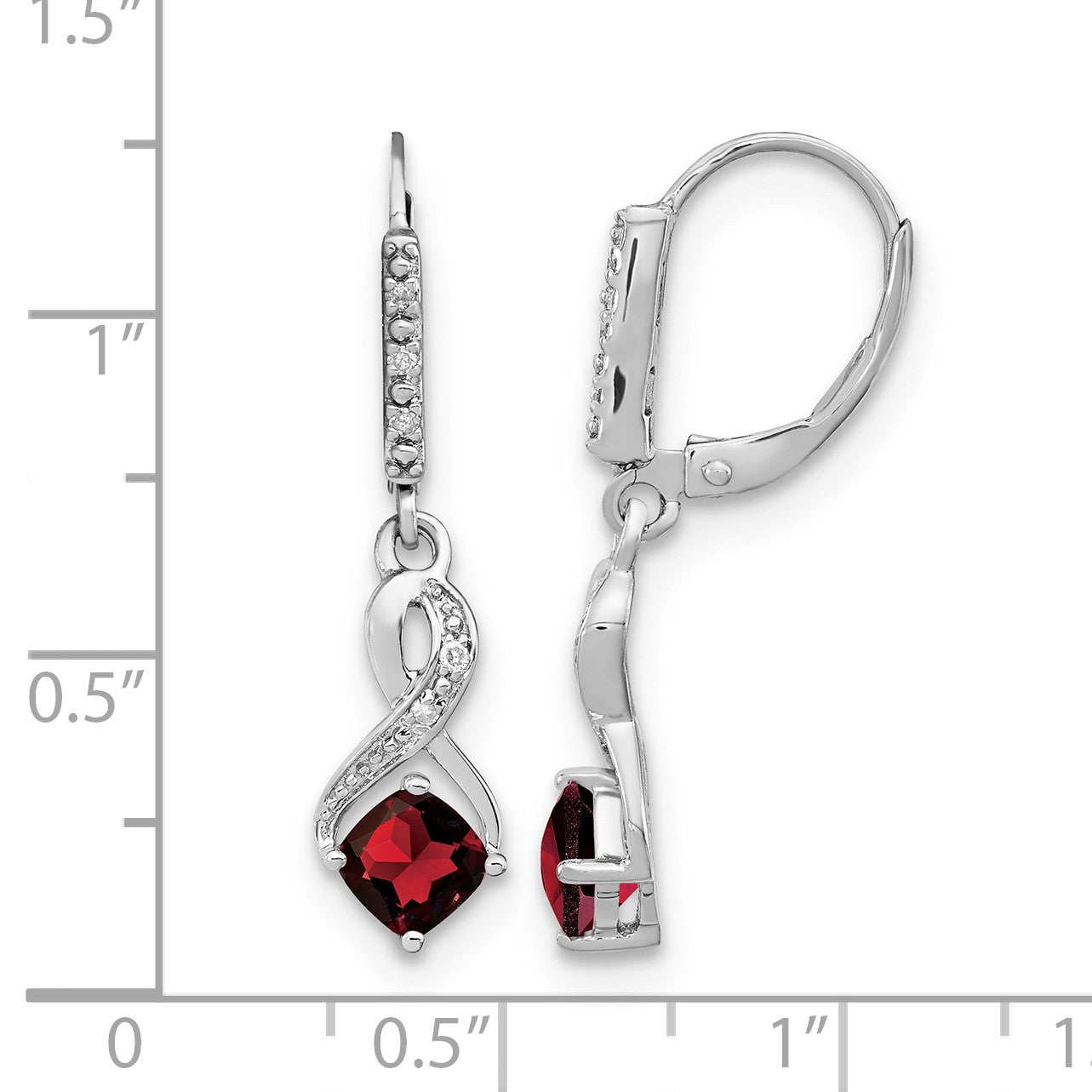Sterling Silver Rhodium-plated Garnet and Diamond Earrings