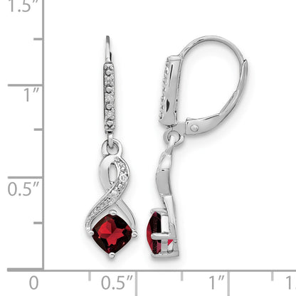 Sterling Silver Rhodium-plated Garnet and Diamond Earrings