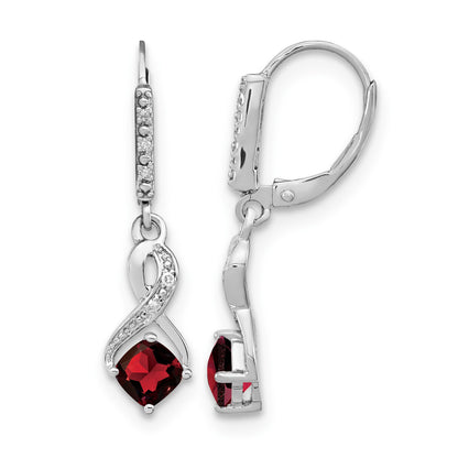 Sterling Silver Rhodium-plated Garnet and Diamond Earrings