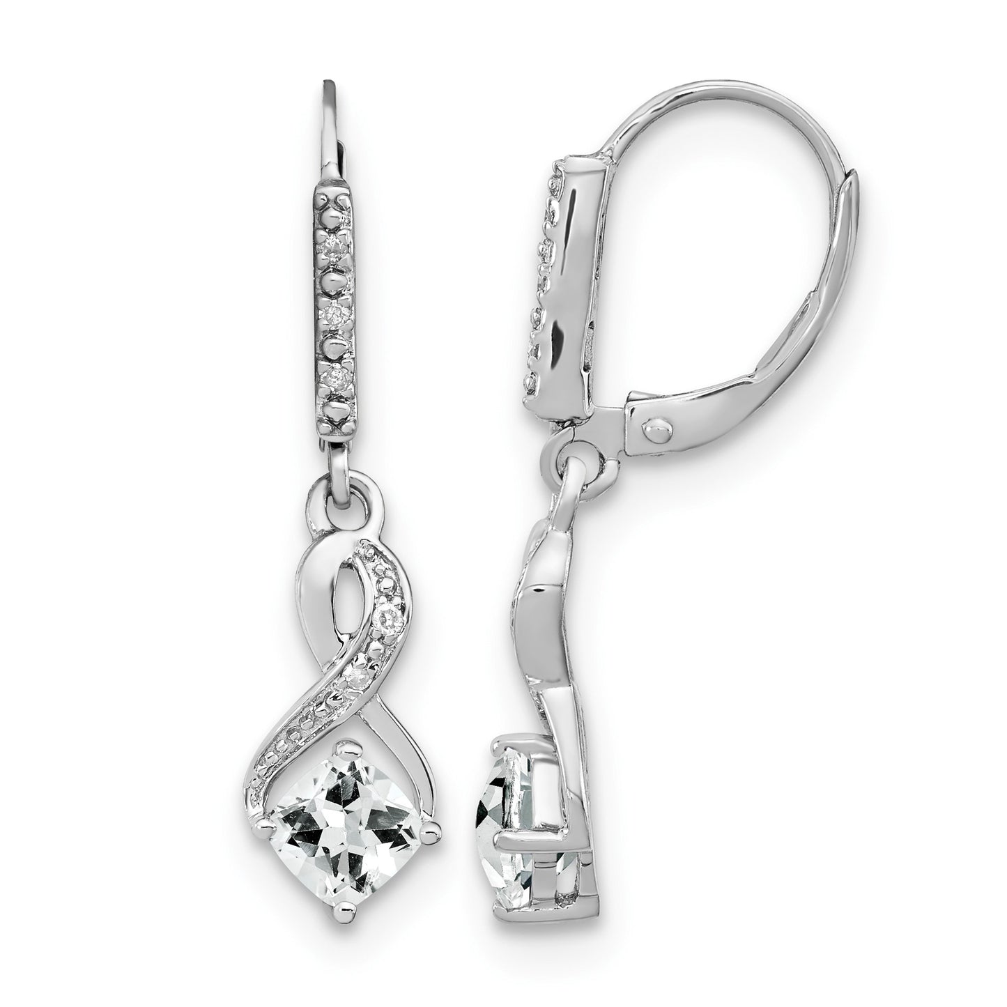 Sterling Silver Rhodium-plated White Topaz and Diamond Earrings