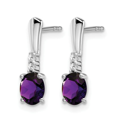 14k White Gold 5x3 Oval February/Amethyst and Diamond Dangle Post Earrings