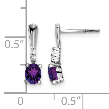 14k White Gold 5x3 Oval February/Amethyst and Diamond Dangle Post Earrings