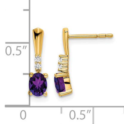 14K 5x3 Oval February/Amethyst and Diamond Dangle Post Earrings