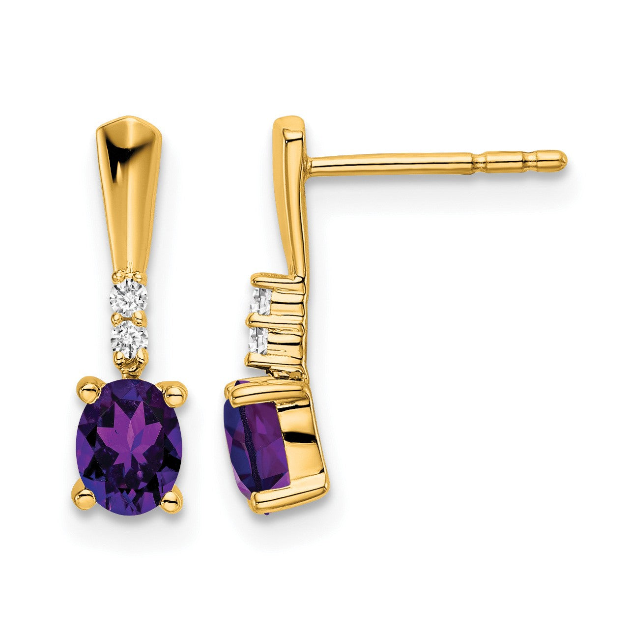 14K 5x3 Oval February/Amethyst and Diamond Dangle Post Earrings