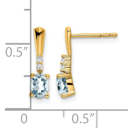 14K 5x3 Oval March/Aquamarine and Diamond Dangle Post Earrings