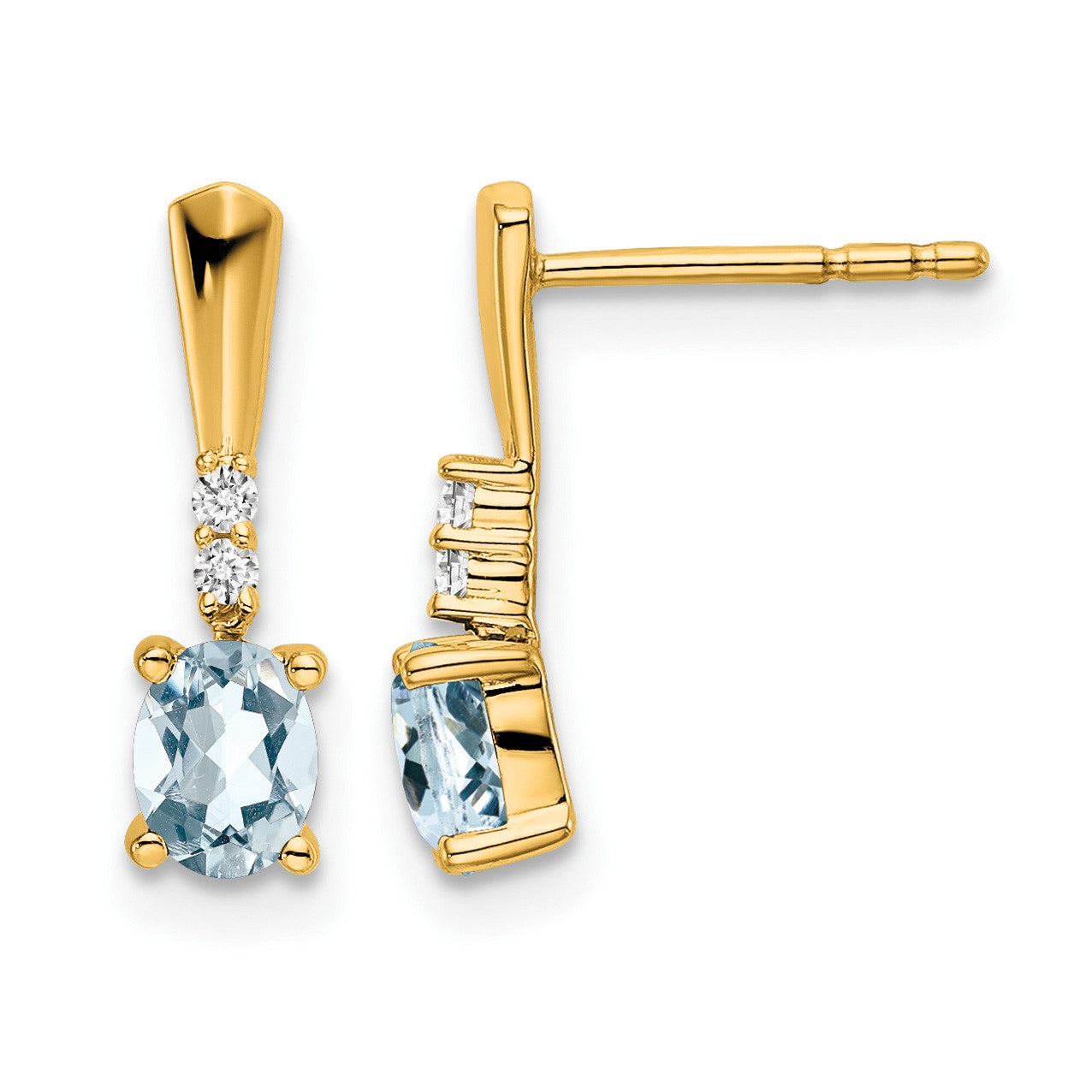 14K 5x3 Oval March/Aquamarine and Diamond Dangle Post Earrings