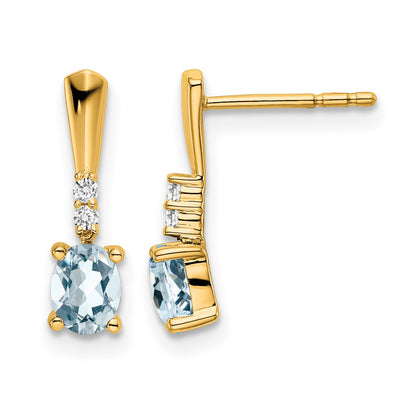 14K 5x3 Oval March/Aquamarine and Diamond Dangle Post Earrings