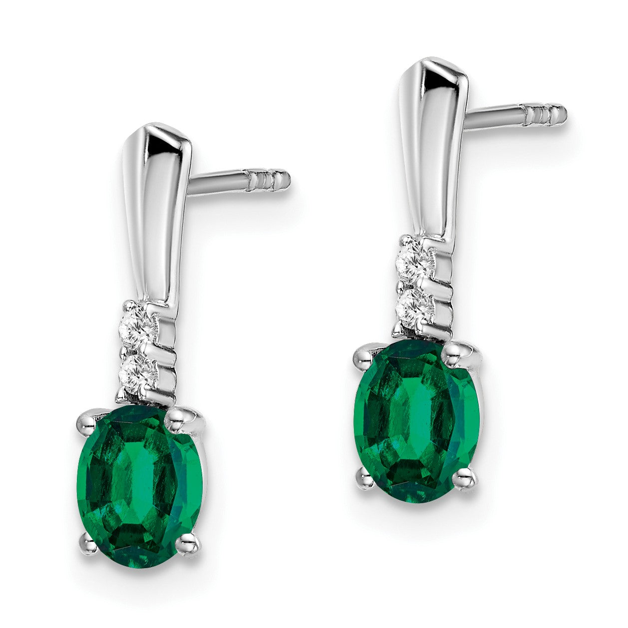 14k White Gold 5x3 Oval May/Lab Created Emerald and Diamond Dangle Post Earrings