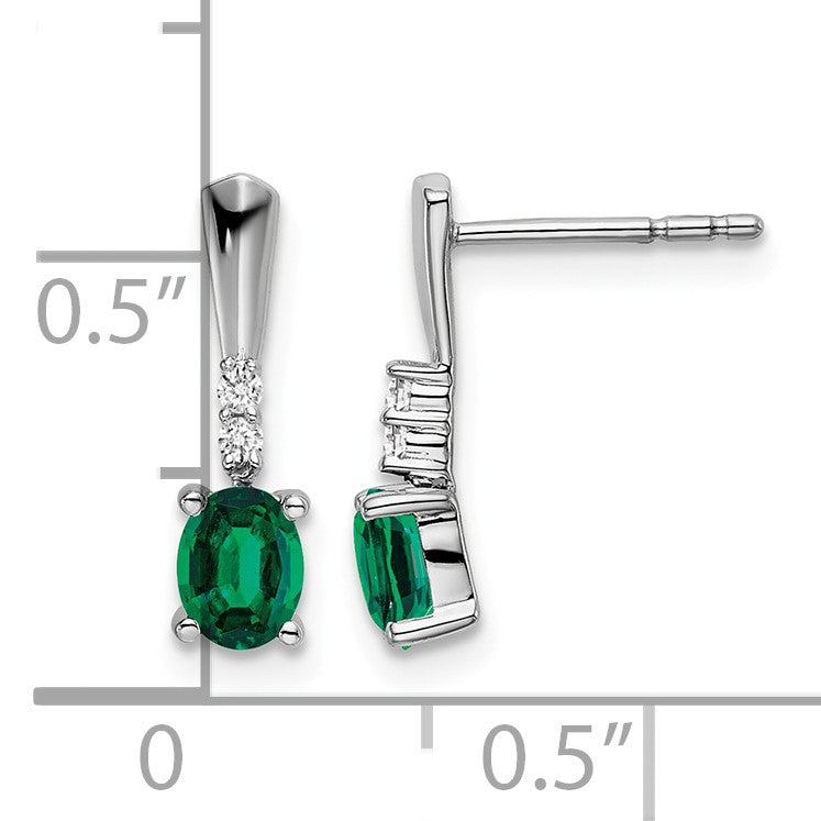 14k White Gold 5x3 Oval May/Lab Created Emerald and Diamond Dangle Post Earrings
