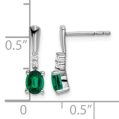 14k White Gold 5x3 Oval May/Lab Created Emerald and Diamond Dangle Post Earrings