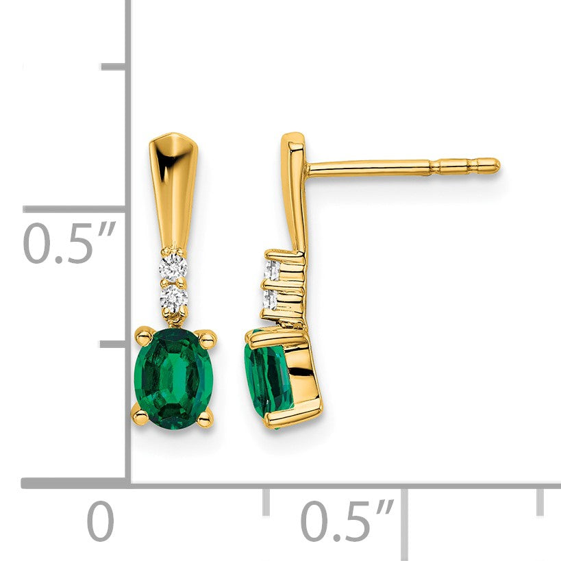 14K 5x3 Oval May/Lab Created Emerald and Diamond Dangle Post Earrings