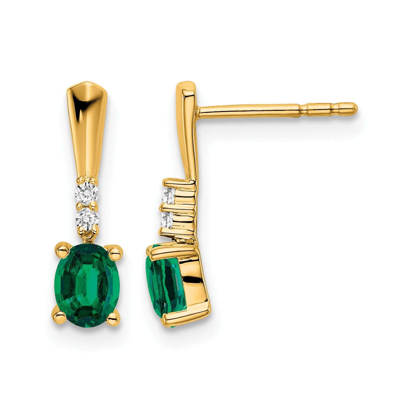 14K 5x3 Oval May/Lab Created Emerald and Diamond Dangle Post Earrings