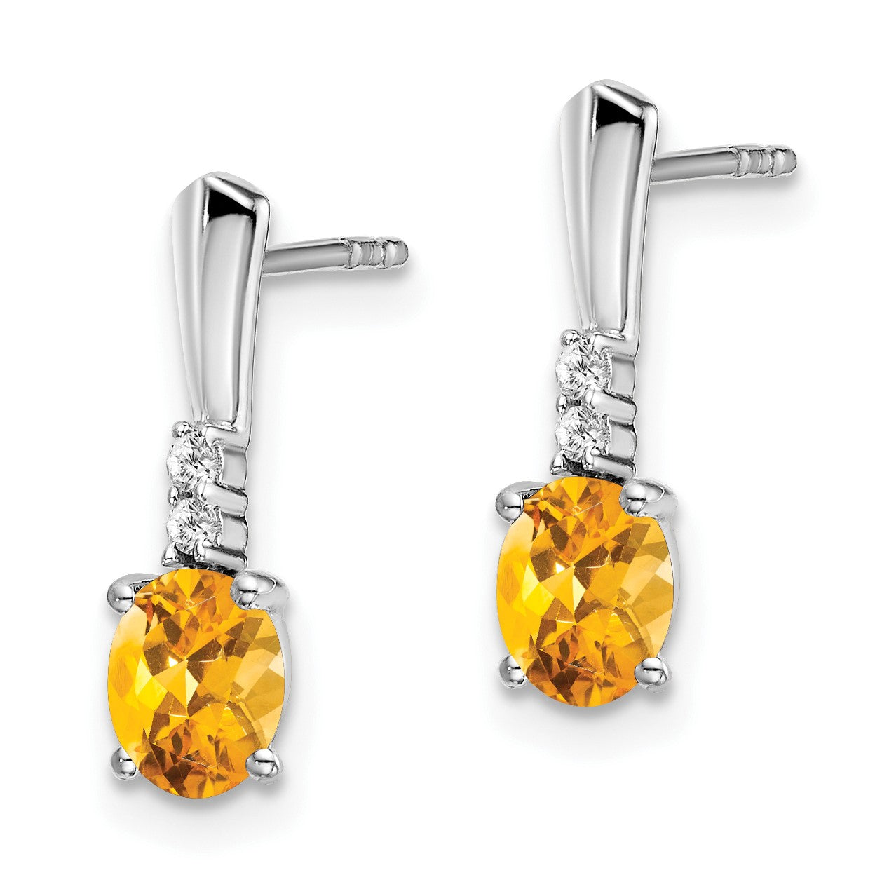 14k White Gold 5x3 Oval November/Citrine and Diamond Dangle Post Earrings