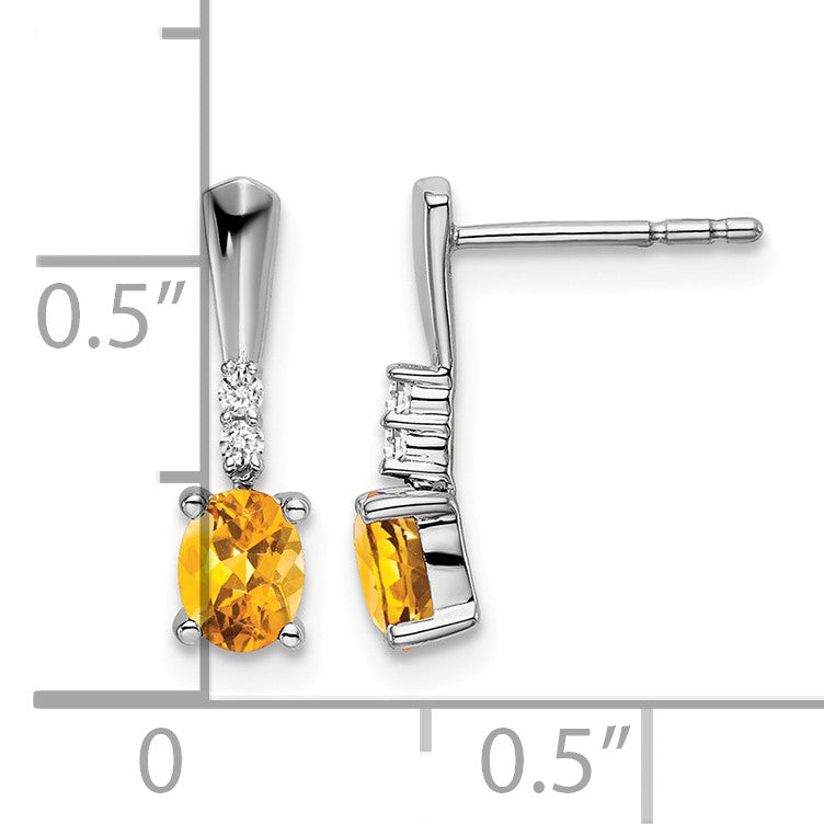 14k White Gold 5x3 Oval November/Citrine and Diamond Dangle Post Earrings