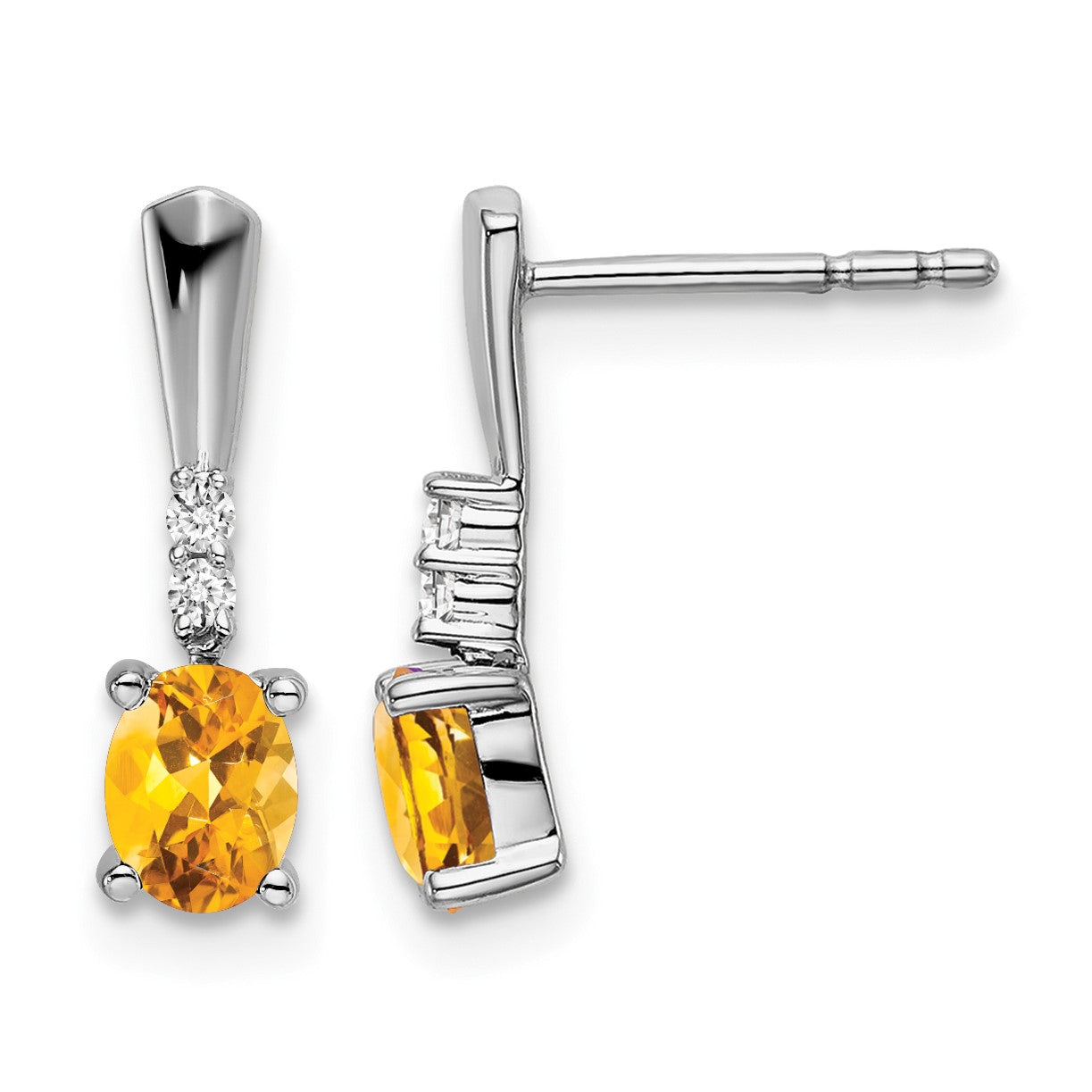 14k White Gold 5x3 Oval November/Citrine and Diamond Dangle Post Earrings