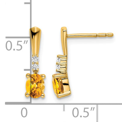 14K 5x3 Oval November/Citrine and Diamond Dangle Post Earrings