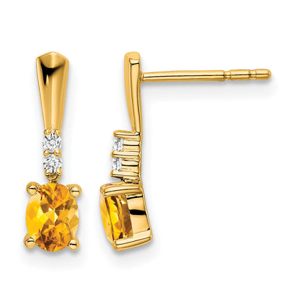14K 5x3 Oval November/Citrine and Diamond Dangle Post Earrings