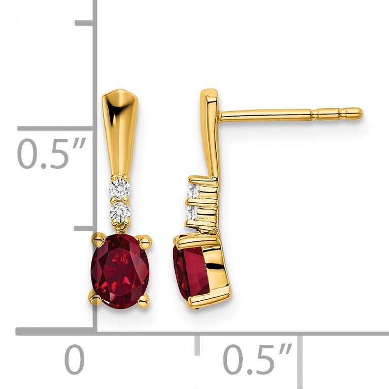 14K 5x3 Oval July/Lab Created Ruby and Diamond Dangle Post Earrings