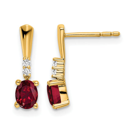 14K 5x3 Oval July/Lab Created Ruby and Diamond Dangle Post Earrings