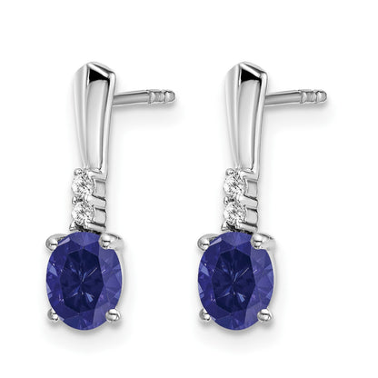 14k White Gold 5x3 Oval September/Lab Created Sapphire and Diamond Dangle Post Earrings