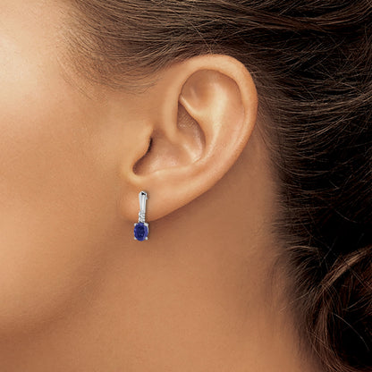 14k White Gold 5x3 Oval September/Lab Created Sapphire and Diamond Dangle Post Earrings