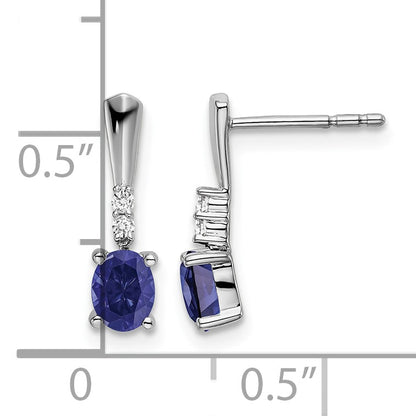 14k White Gold 5x3 Oval September/Lab Created Sapphire and Diamond Dangle Post Earrings