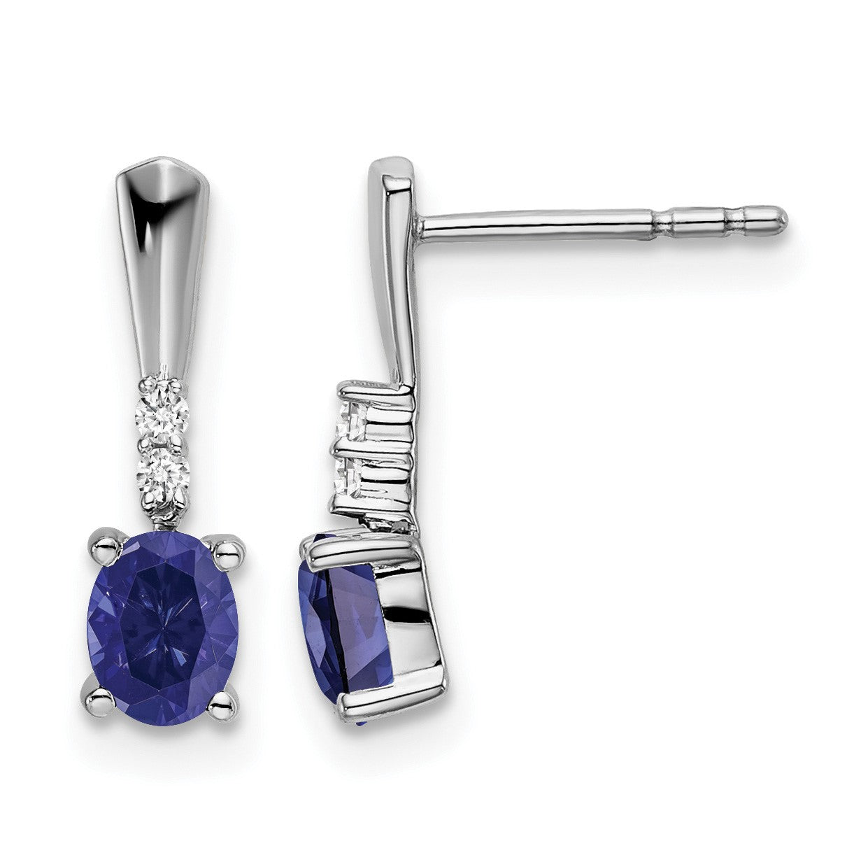 14k White Gold 5x3 Oval September/Lab Created Sapphire and Diamond Dangle Post Earrings