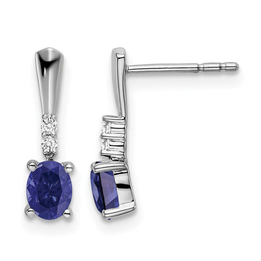 14k White Gold 5x3 Oval September/Lab Created Sapphire and Diamond Dangle Post Earrings