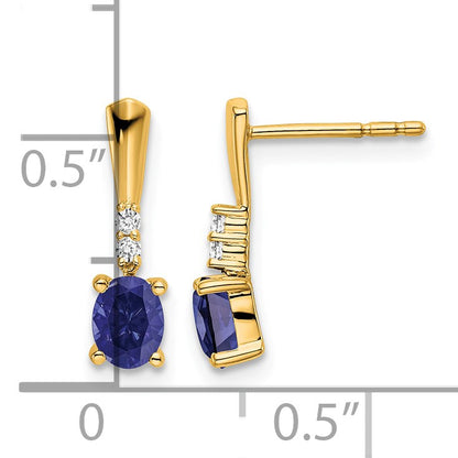 14K 5x3 Oval September/Lab Created Sapphire and Diamond Dangle Post Earrings