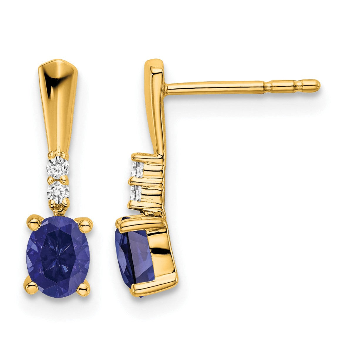 14K 5x3 Oval September/Lab Created Sapphire and Diamond Dangle Post Earrings