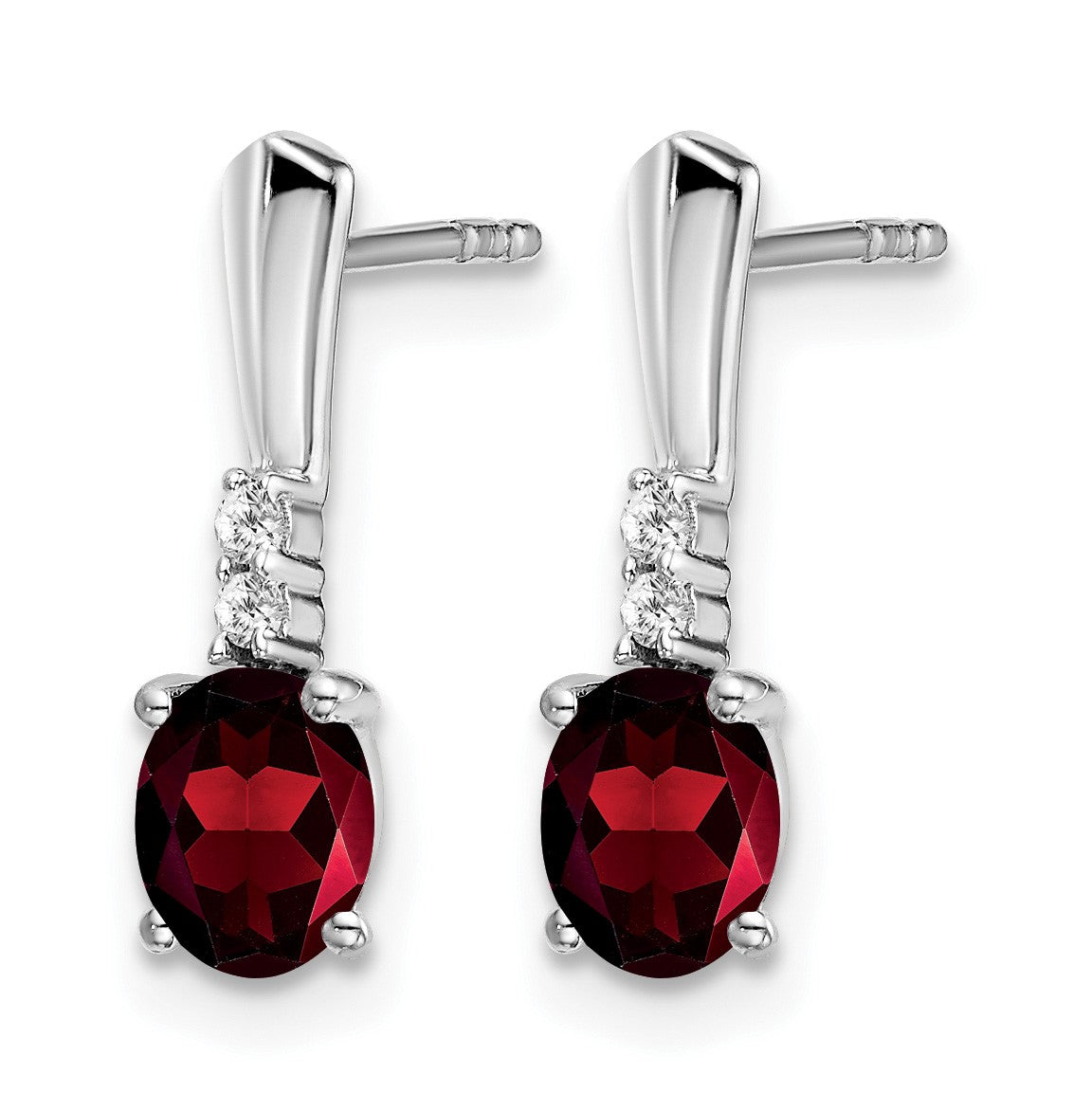 14k White Gold 5x3 Oval January/Garnet and Diamond Dangle Post Earrings