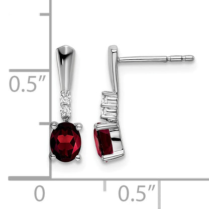 14k White Gold 5x3 Oval January/Garnet and Diamond Dangle Post Earrings