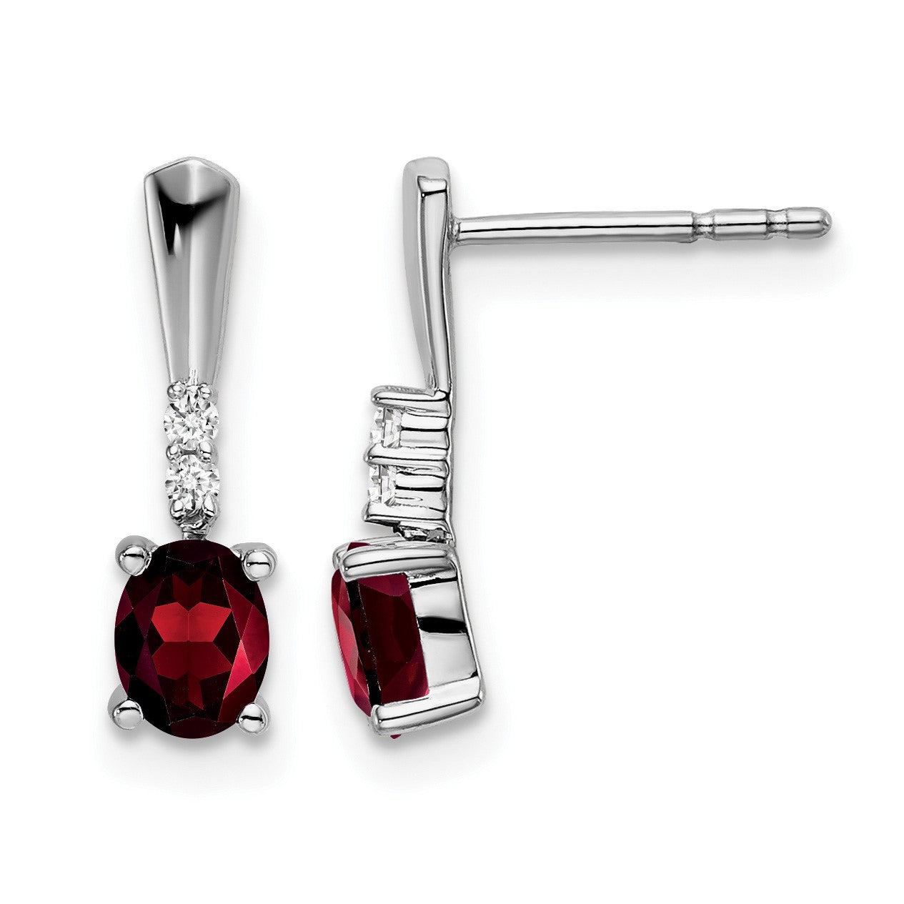 14k White Gold 5x3 Oval January/Garnet and Diamond Dangle Post Earrings