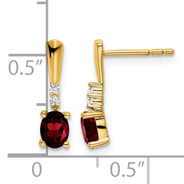 14K 5x3 Oval January/Garnet and Diamond Dangle Post Earrings