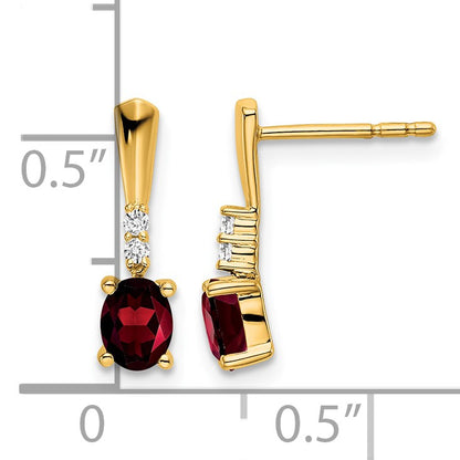 14K 5x3 Oval January/Garnet and Diamond Dangle Post Earrings