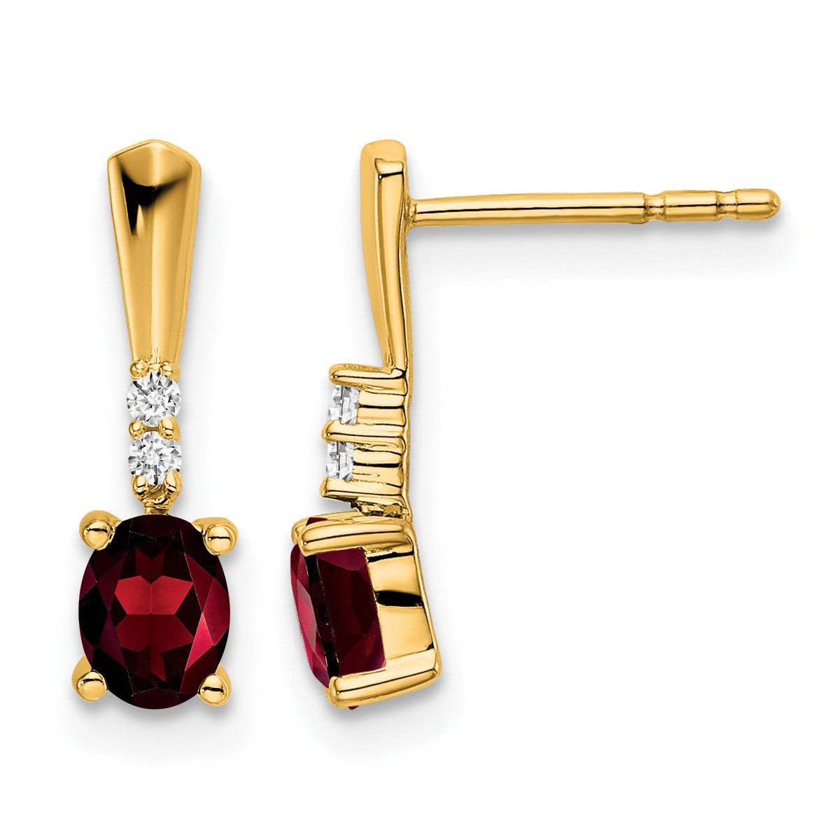 14K 5x3 Oval January/Garnet and Diamond Dangle Post Earrings