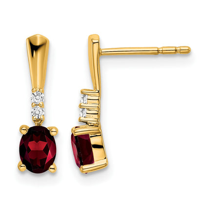 14K 5x3 Oval January/Garnet and Diamond Dangle Post Earrings