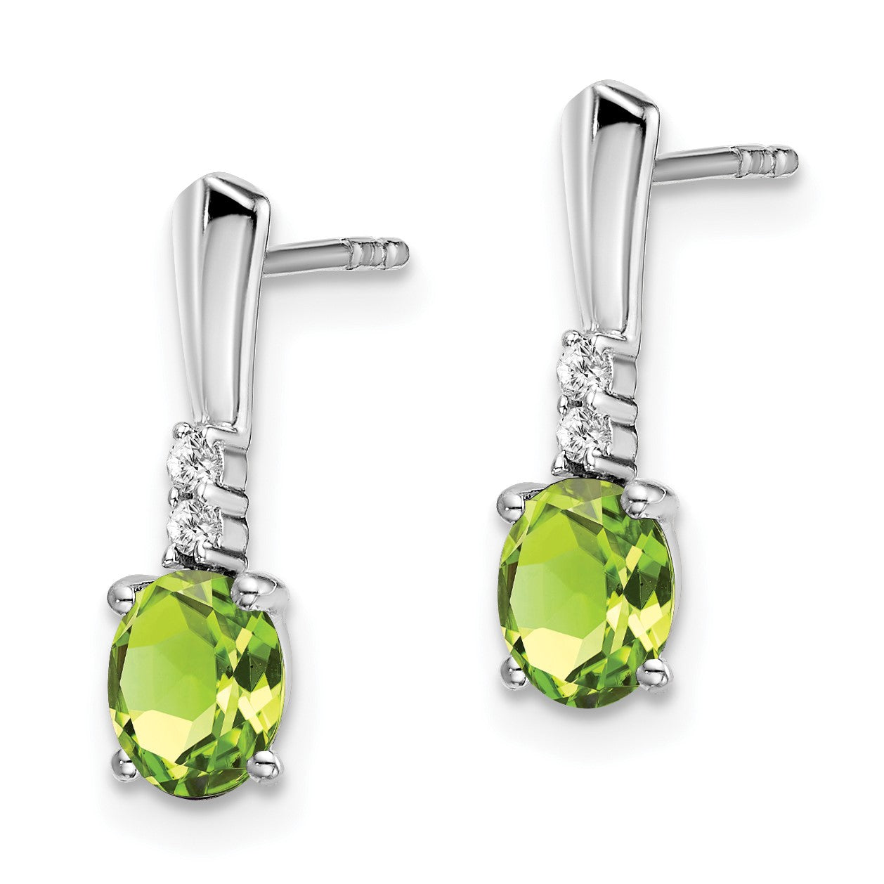 14k White Gold 5x3 Oval August/Peridot and Diamond Dangle Post Earrings