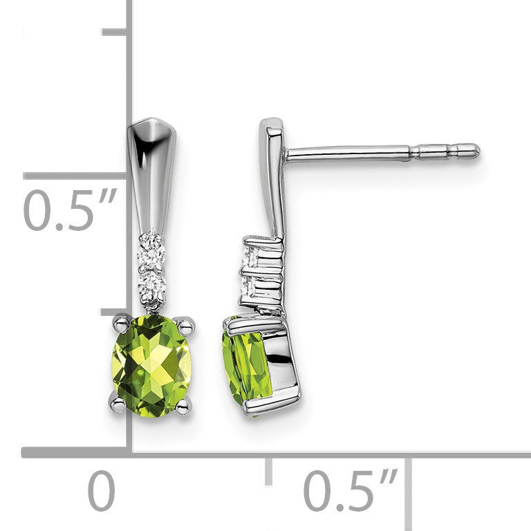 14k White Gold 5x3 Oval August/Peridot and Diamond Dangle Post Earrings